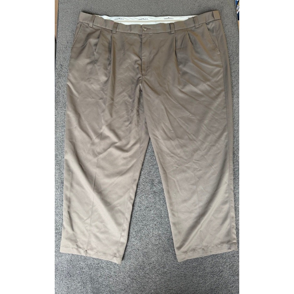 Oak Hill Mens Pleated Dress Pants Khaki Taupe 56x30 Big and Tall Business Casual